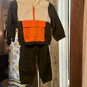 Baby Boy Colorblock Half Zip Hooded Jacket & Pants Orange, Green, cream